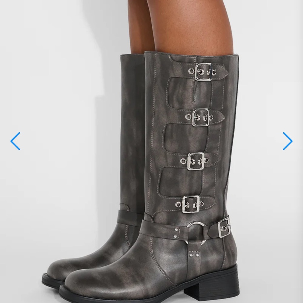 JustFab Charcoal Buckle Moto Boots